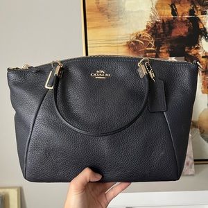 COACH PEBBLE LEATHER SMALL KELSEY SATCHEL (F34493) Navy blue
